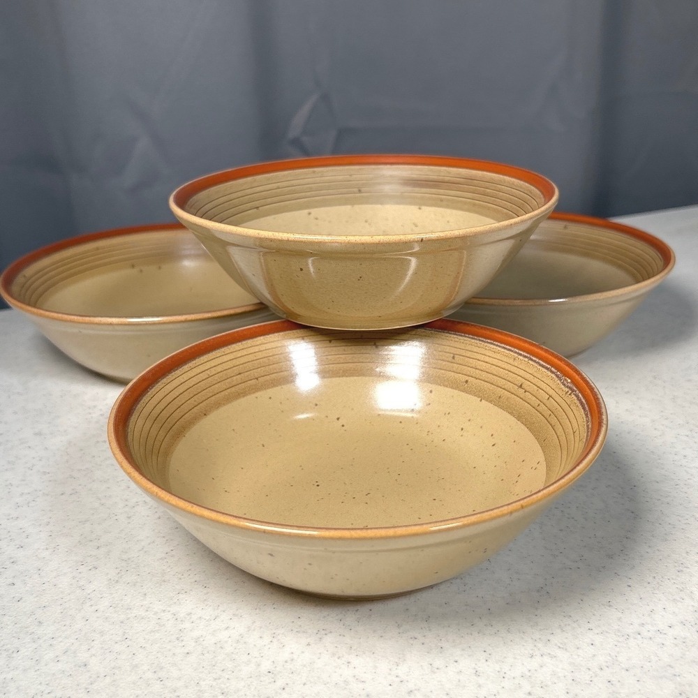 Mikasa Potters Art Country Cabin Ben Seibel Bowl Japan Tan Brown '70s Set/4 (#2)